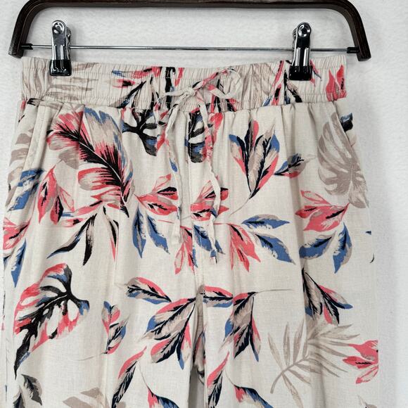 Briggs Linen Pants Womens Size Small Cream Floral Causal Pull On Tropical Travel - Picture 5 of 9